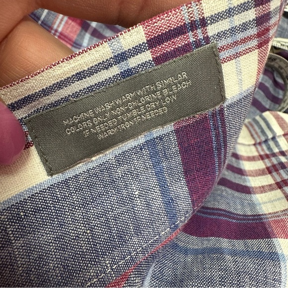 Daniel Cremieux Blue Red plaid Casual 100% linen Button Down Shirt sz XL - Picture 6 of 6